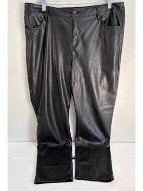 Chico's Size 3R (US Size 16R) Black Faux Leather/Pleather/Coated Pants 5-Pocket